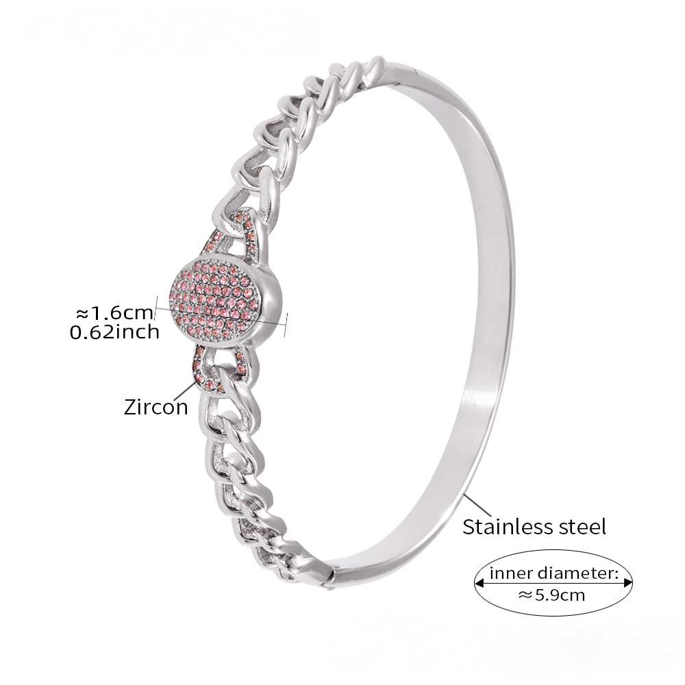 Stainless Steel Curb Chain Inlay Cubic Zirconia Buckle Bracelet