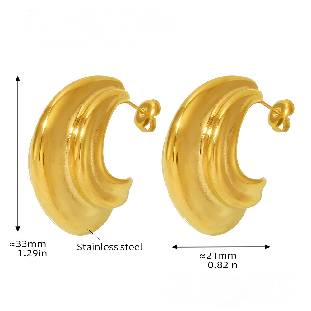 Stainless Steel Multi-layer Curve Polished Hoop Earrings