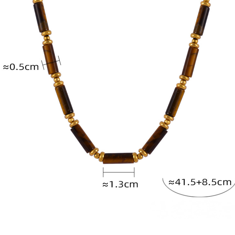 Maillard Style Vintage Tiger Eye Stone Beaded Necklace Earrings Jewelry Suit