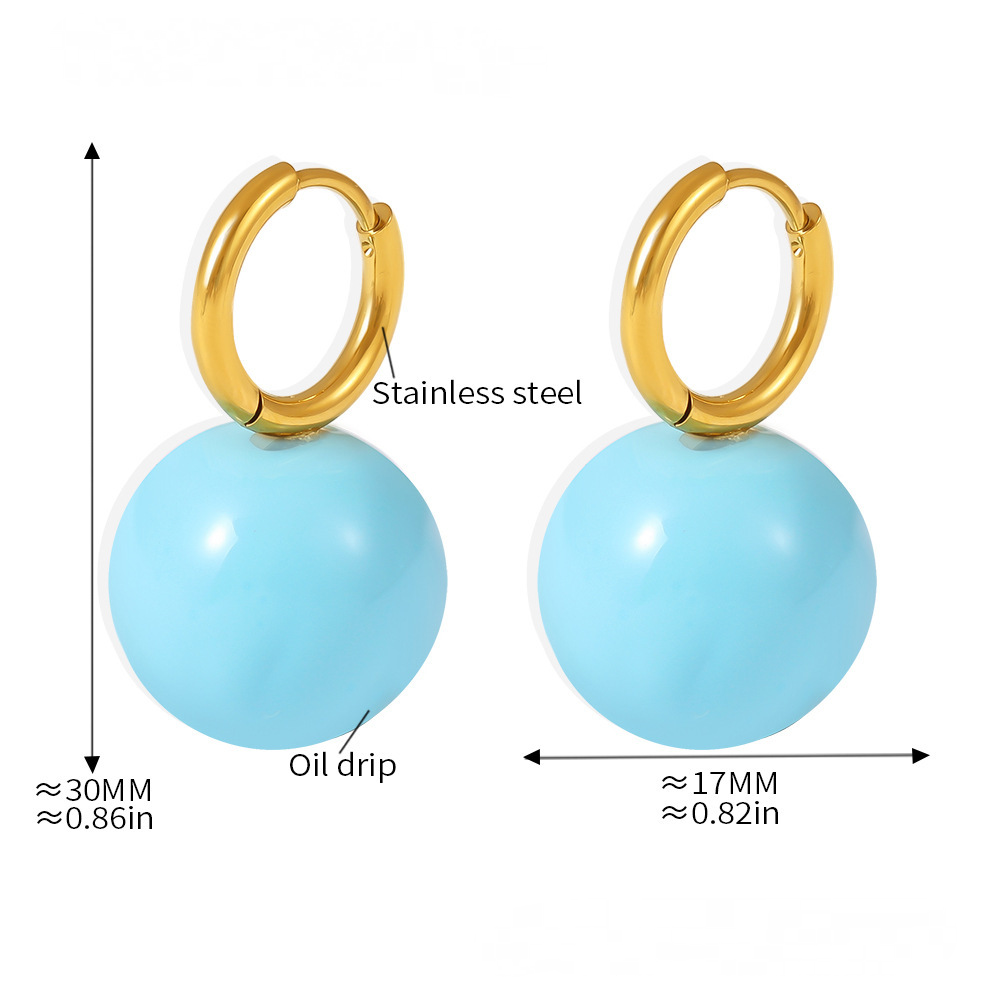 Stainless Steel Candy Color Hollow Bead Drop Earrings