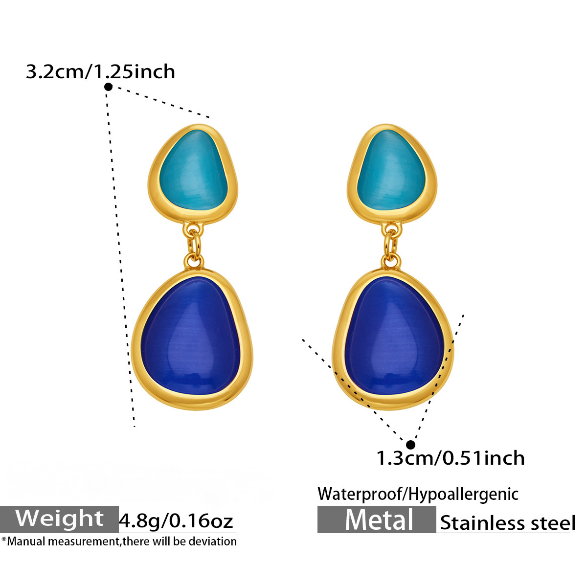 Stainless Steel Oval Cat's Eye Stone Necklace Bracelet Earrings Jewelry Set