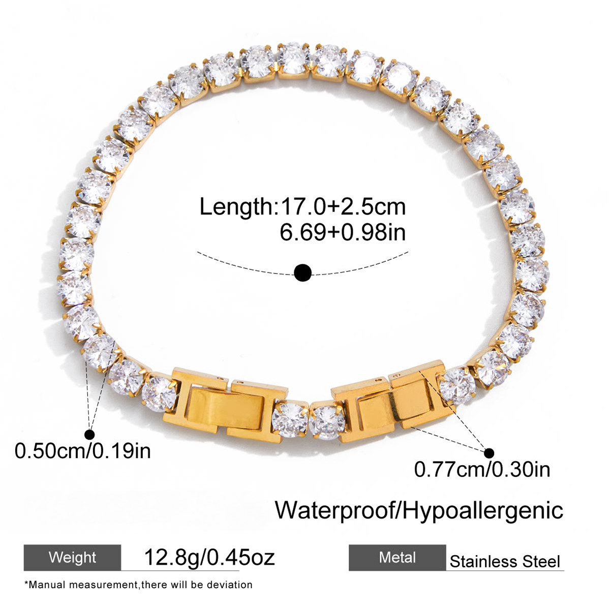 Stainless Steel White CZ Tennis Chain Bracelet