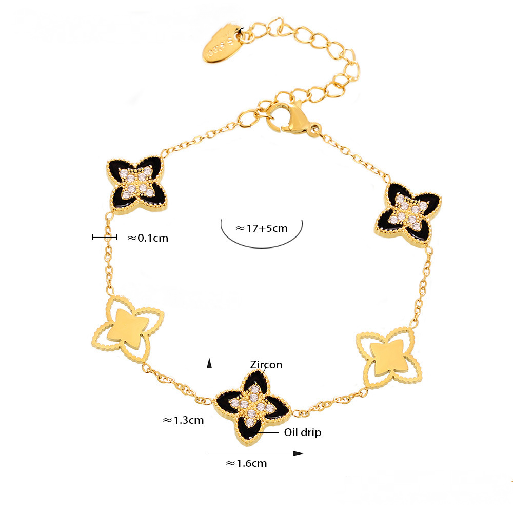 Red Oil Drop Four-leaf Flower Bracelet Necklace Jewelry Suit