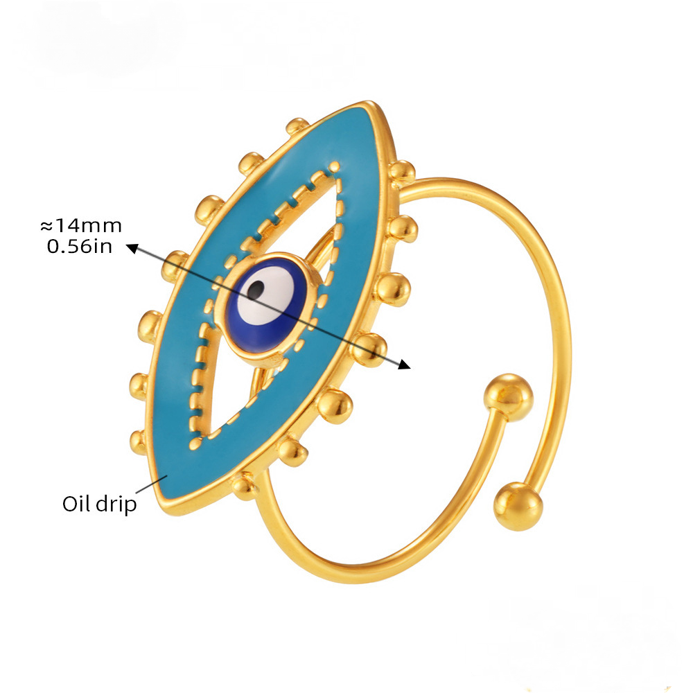 Stainless Steel Evil Eye Oil Drop Cuff Ring
