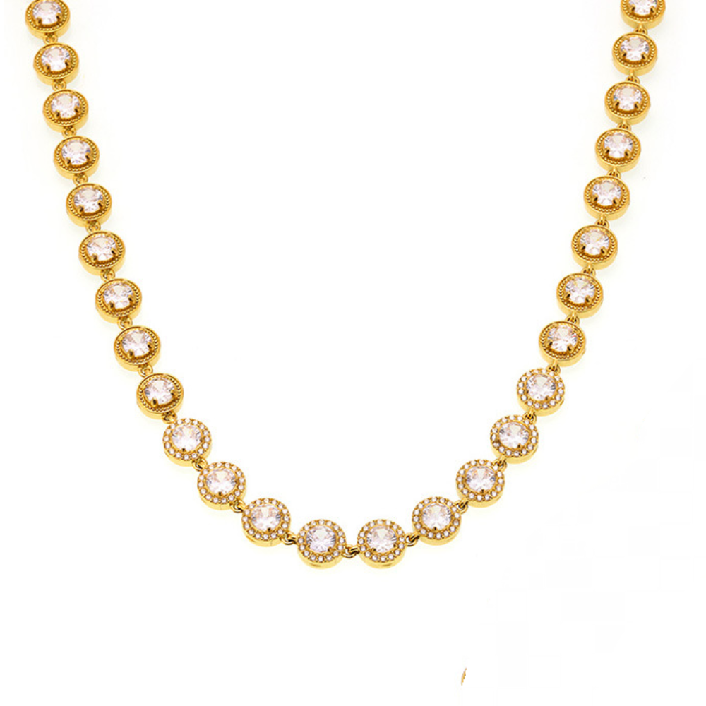 Stainless Steel Round White Cubic Zirconia Necklace