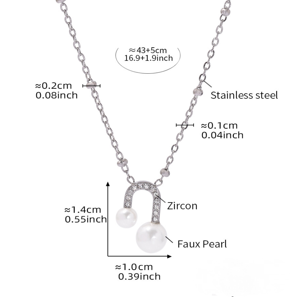 U-Shaped Imitation Pearl Cubic Zirconia Necklace Earrings Jewelry Suit