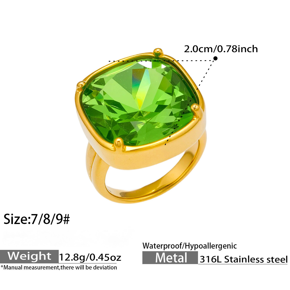 Stainless Steel Red and Green Glass Stone Ring