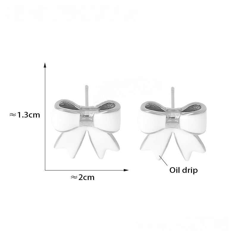 Stainless Steel Bowknot Drop Oil Stud Earrings