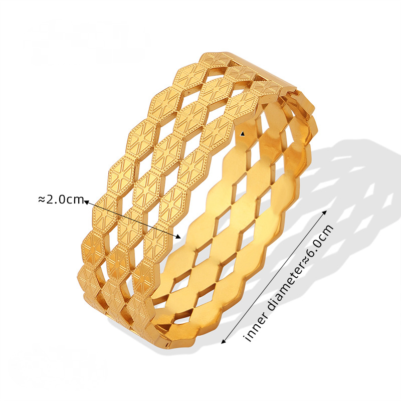 Hollow Texture Stainless Steel 18K Gold PVD Bangle Bracelet