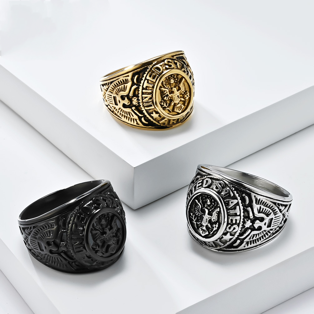 Army Marine Corps White Eagle Stainless Steel Ring