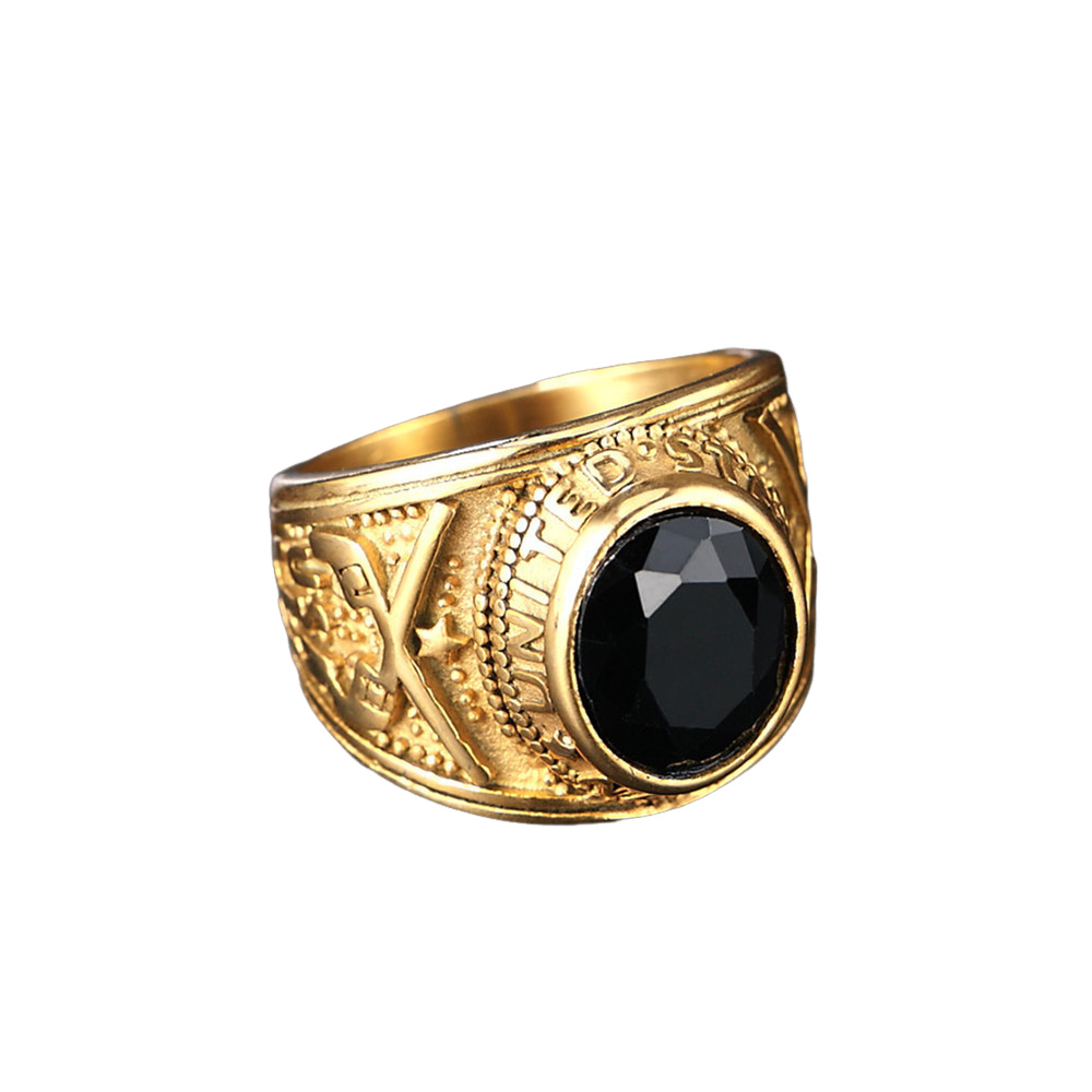 Stainless Steel Navy Military Men's Gemstone Ring