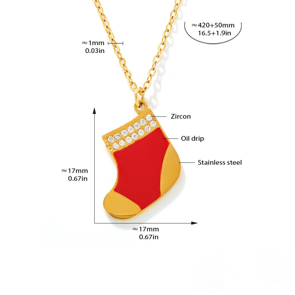 Stainless Steel Red Sock Oil Drop Pendant Inlay CZ Necklace