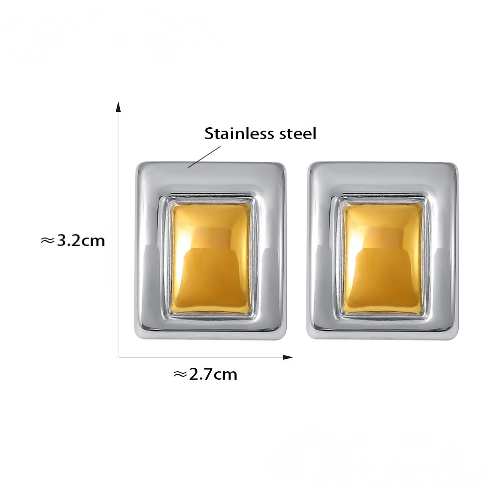 Stainless Steel Rectangular Colorblock Stud Earrings
