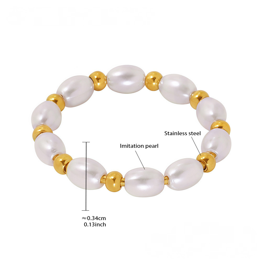 Stainless Steel Imitation Pearl Beaded Ring