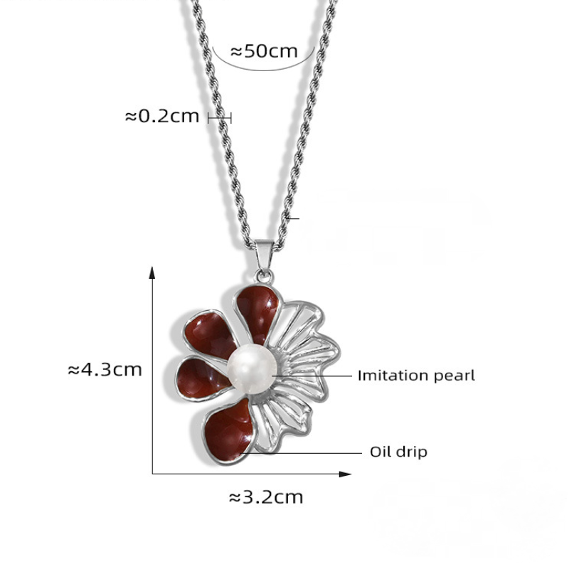 Collier avec pendentif en forme de fleur en acier inoxydable et perle unique