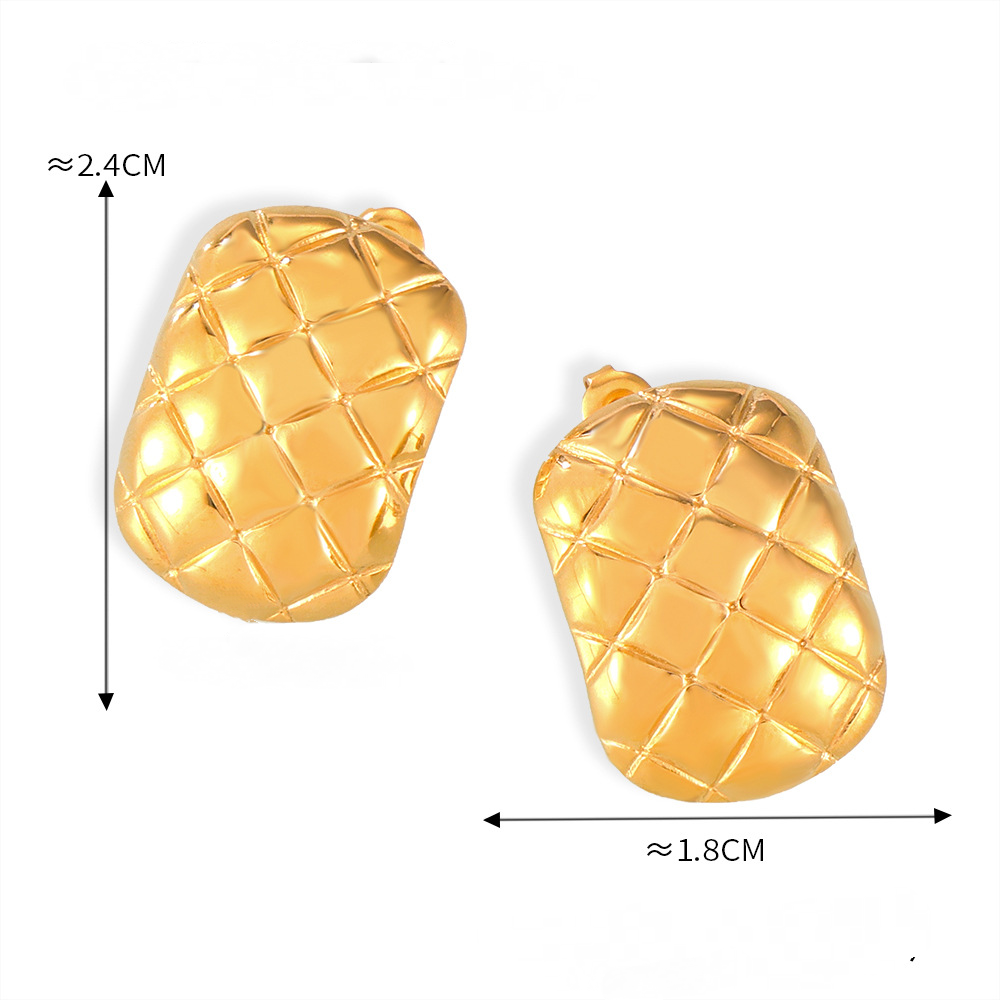 Stainless Steel Rectangular Diamond Check Stud Earrings