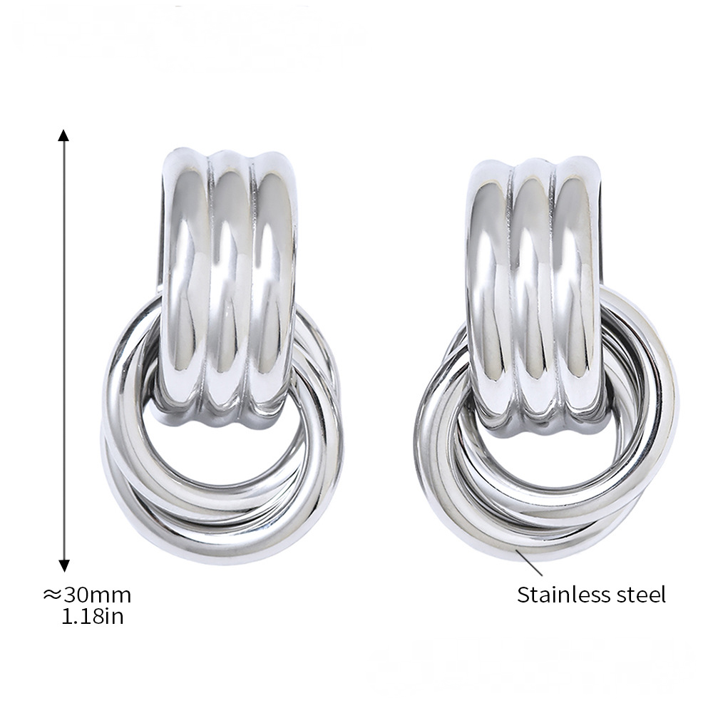 18K Gold PVD Stainless Steel Double Hoop Drop Earrings