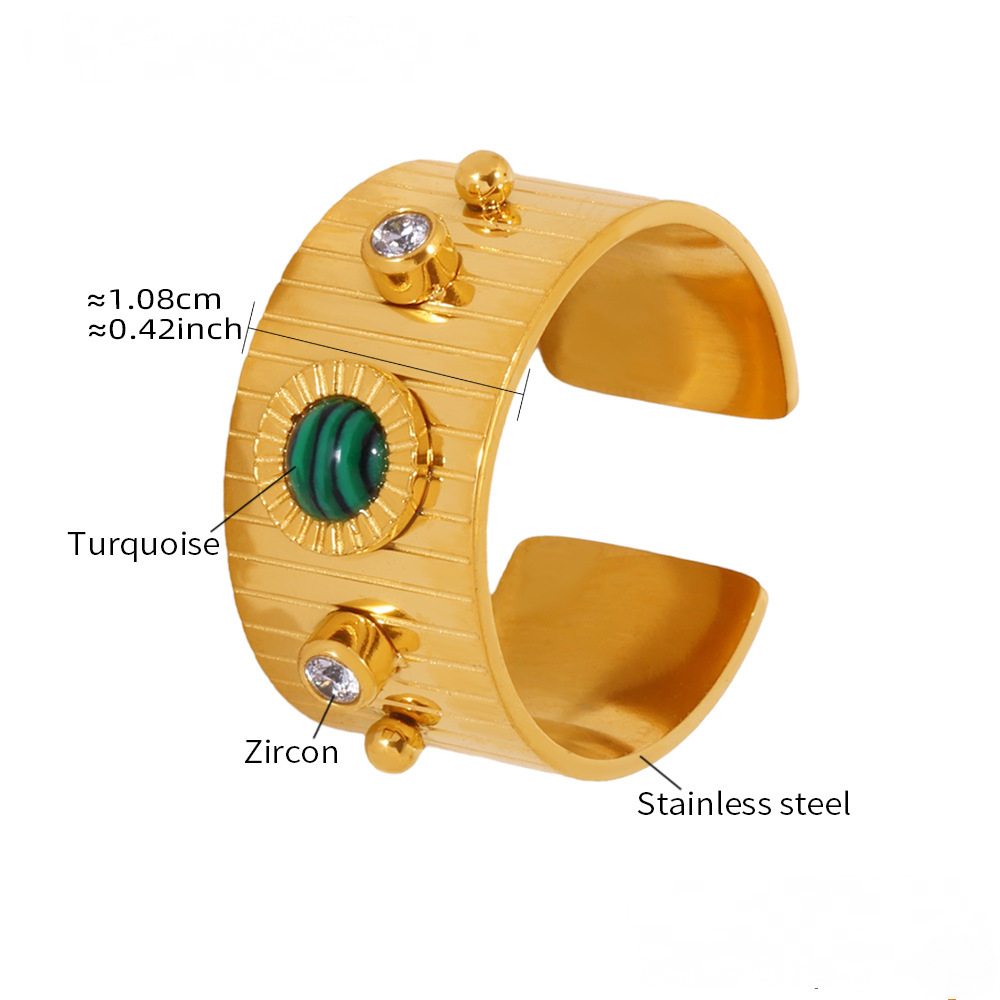 Stainless Steel Turquoise Long Stripe Cuff Ring