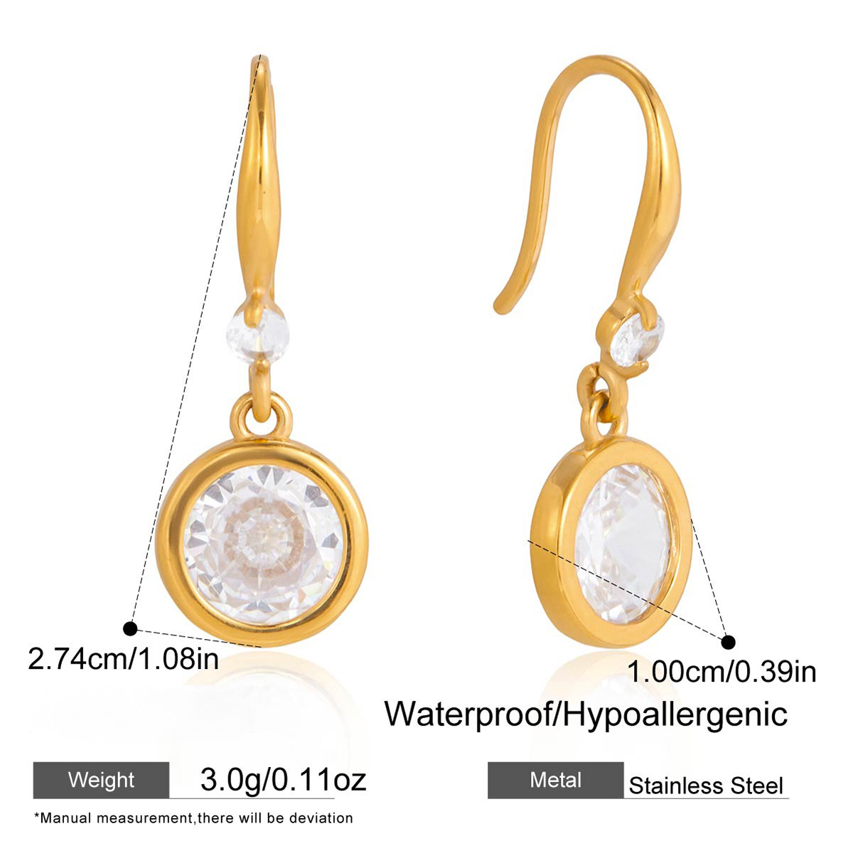 Stainless Steel Round CZ Pendant Necklace Bracelet Earrings Jewelry Set