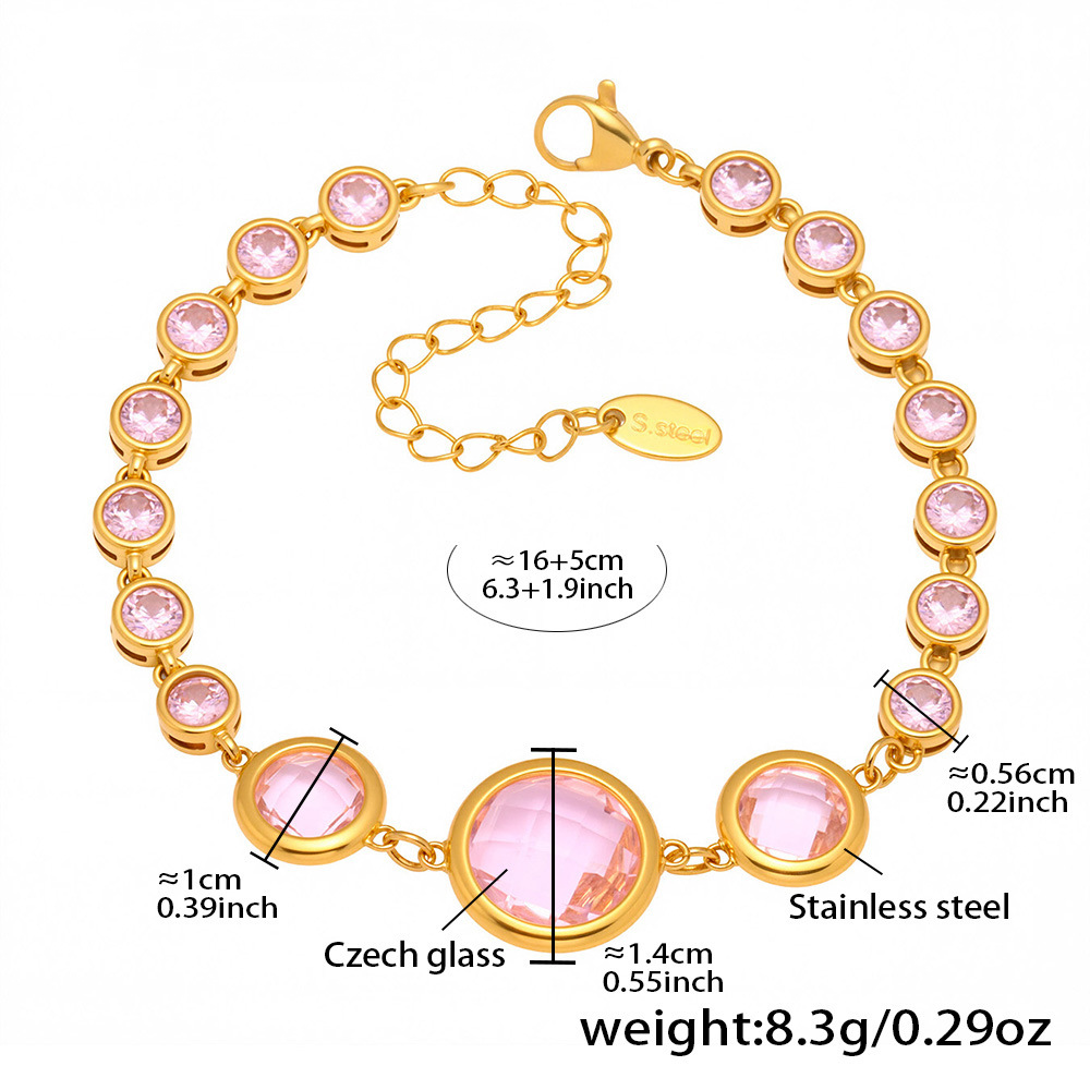 Stainless Steel 18K Gold PVD Czech Glass Bracelet