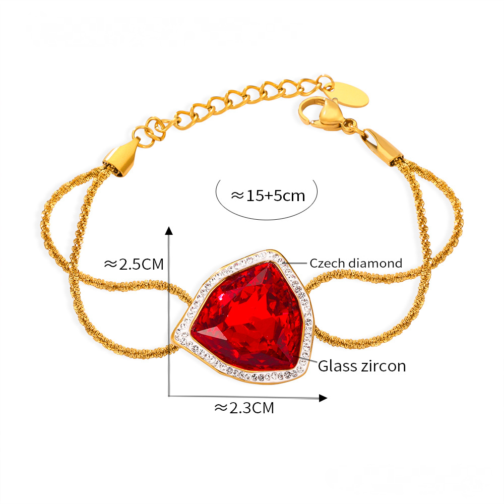 Geometric Pendant Inlay Glass Zirconia Necklace Bracelet Jewelry Suit