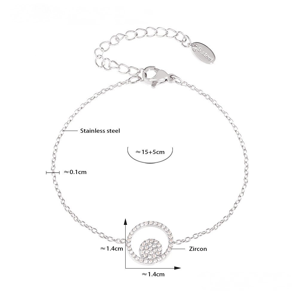 Double Circle Inlay Cubic Zirconia Bracelet Necklace Ring Jewelry Suit