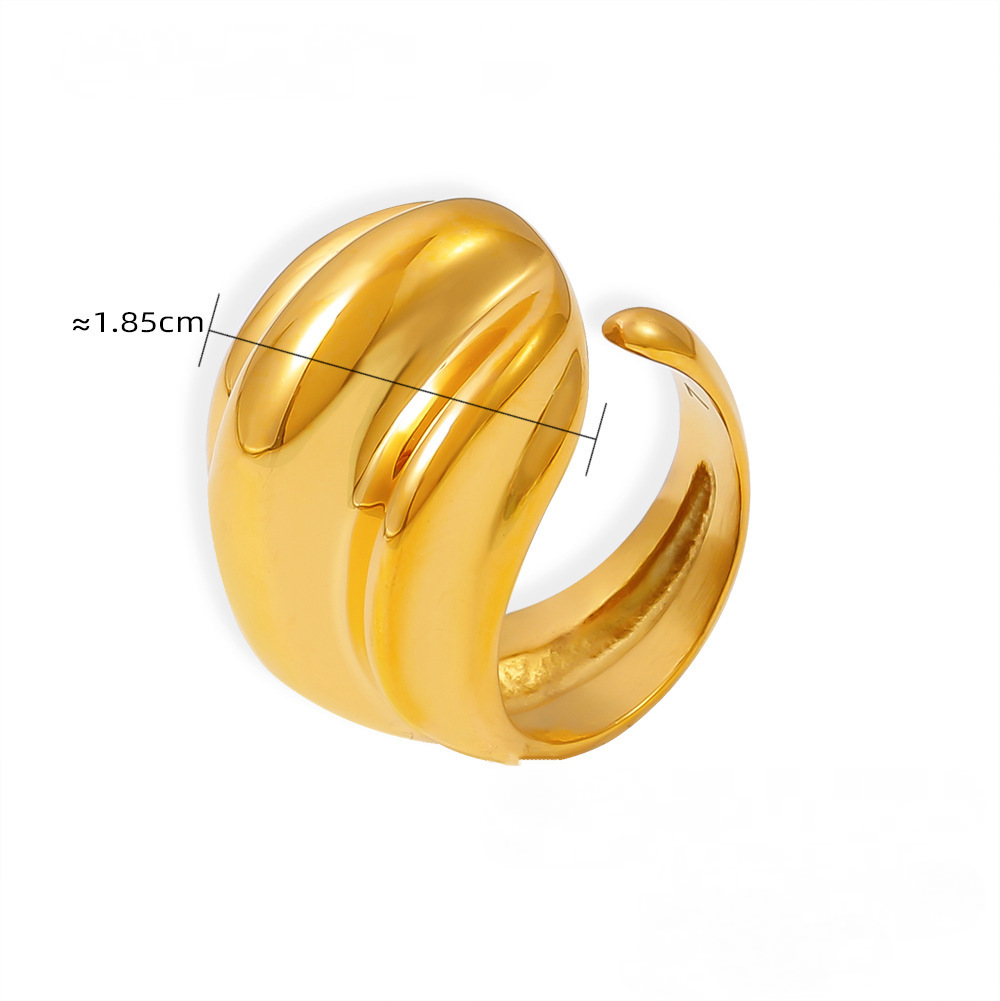 Stainless Steel Multi-Level Striped Water Drop Cuff Ring