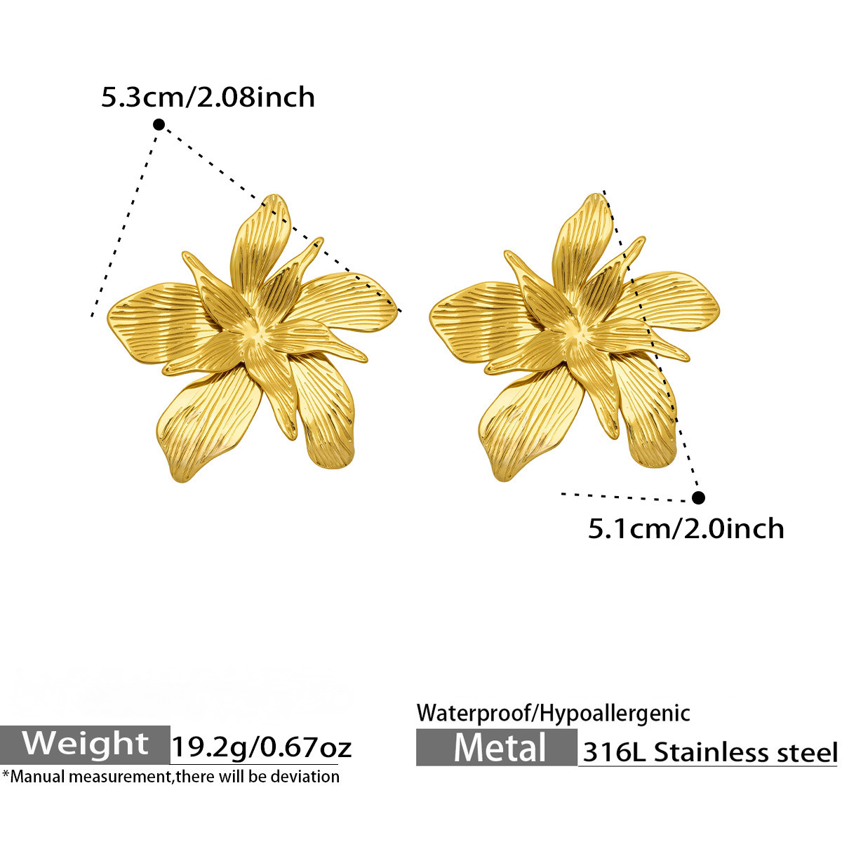 Stainless Steel 18K Gold PVD Large Flower Stud Earrings