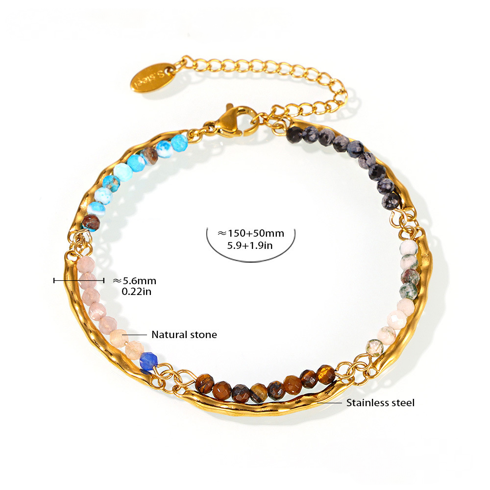 Stainless Steel Beaded Chain Double Necklace Bracelet Jewelry Suit