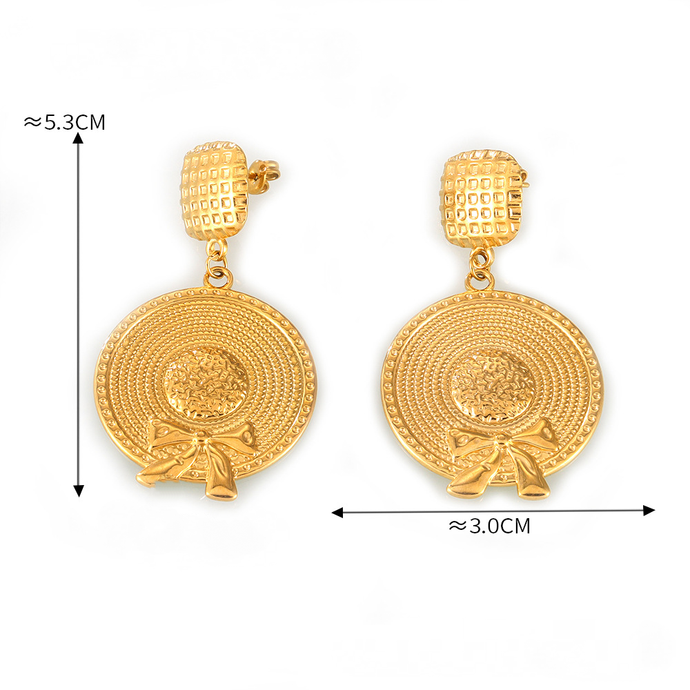 Stainless Steel Flat Bow Hat Shape Drop Earrings