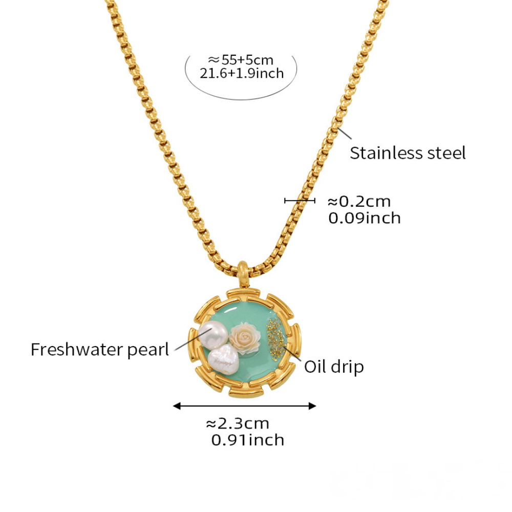 Oil Painting Style Flower Freshwater Pearl Ring Necklace Jewelry Suit