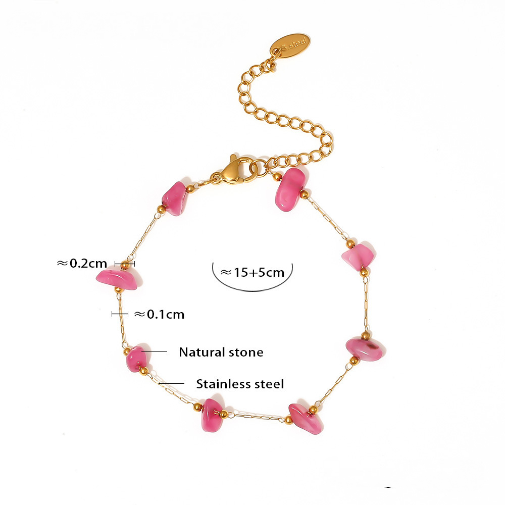 Pink Natural Stone Beaded Necklace Bracelet Jewelry Suit
