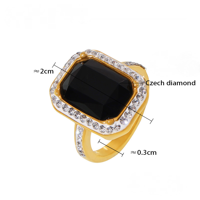 Stainless Steel Rectangular Inlay Large Czech Diamond Ring
