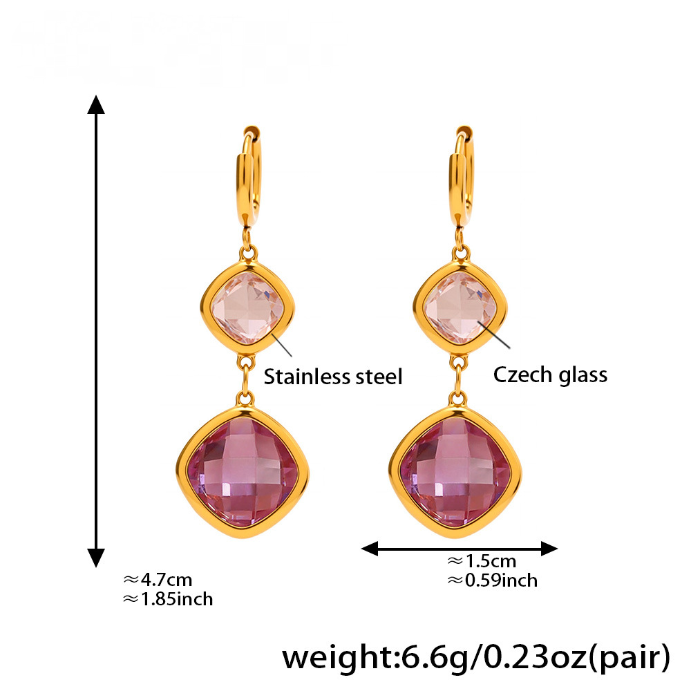 18K Gold PVD Transparent Czech Glass Huggie Earrings