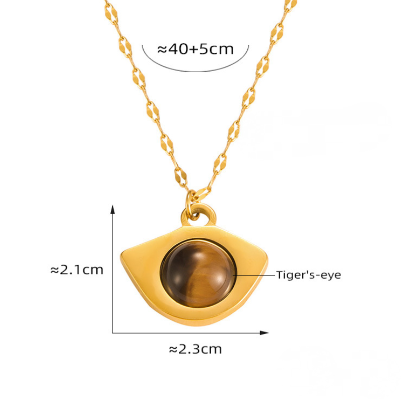 Stainless Steel Geometric Eye Shape Pendant Lip Chain Necklace