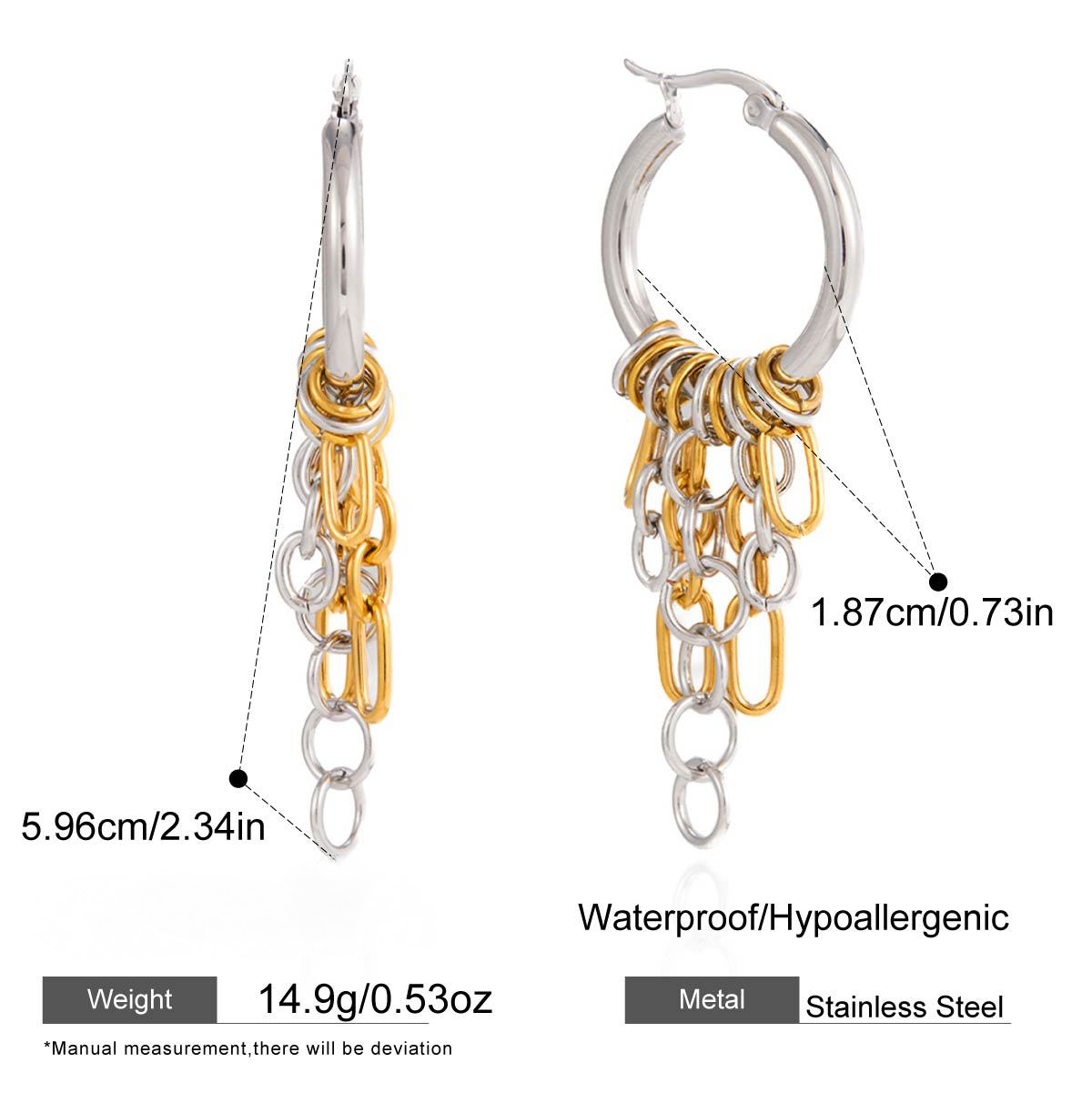 Stainless Steel Chain Tassel Hoop Earrings