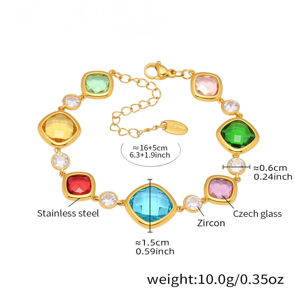 18K Gold PVD Super Flash Cut Czech Glass Bracelet
