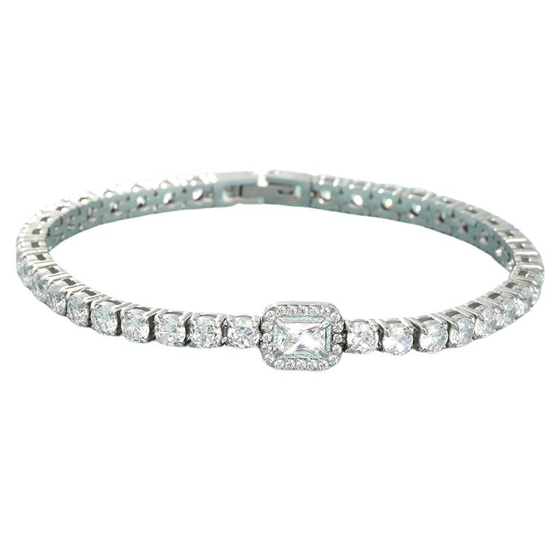 Stainless Steel Inlaid Round/Rectangle Zircon Main Stone Tennis Bracelet
