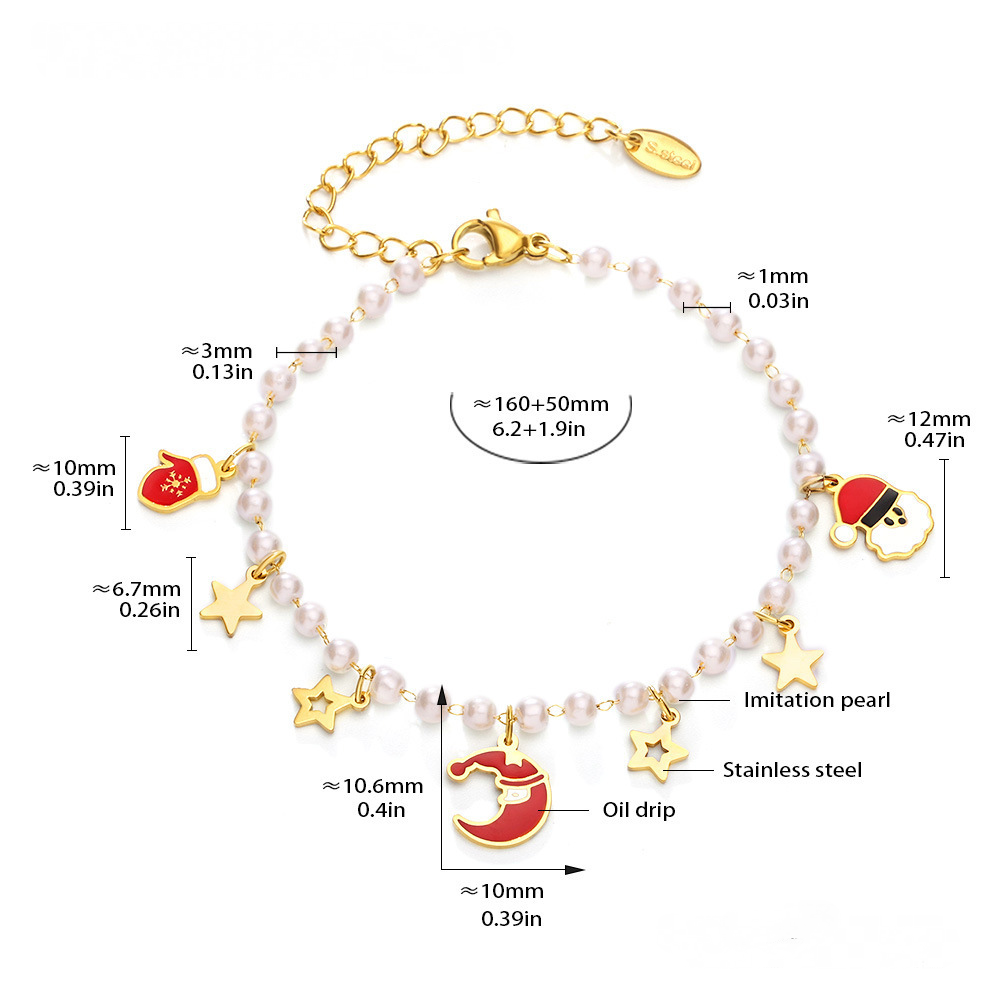 Stainless Steel Christmas Cartoon Imitation Pearl Bracelet