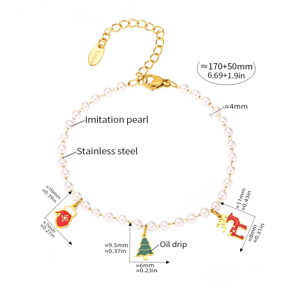 Stainless Steel Christmas Cartoon Imitation Pearl Bracelet