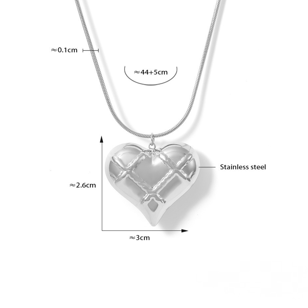 Stainless Steel Check Heart Pendant Stackable Necklace