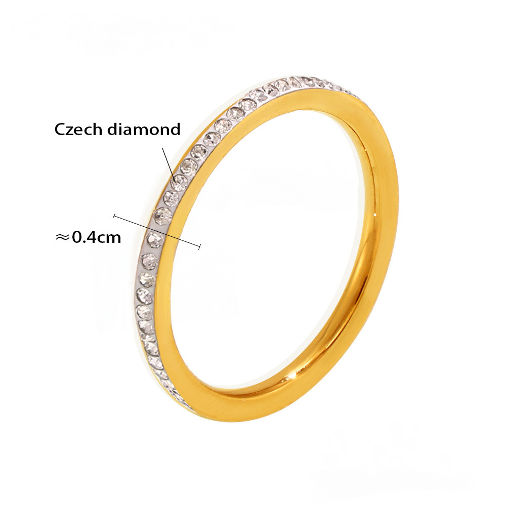 Stainless Steel Simple Stacking Czech Diamond Rhinestone Ring