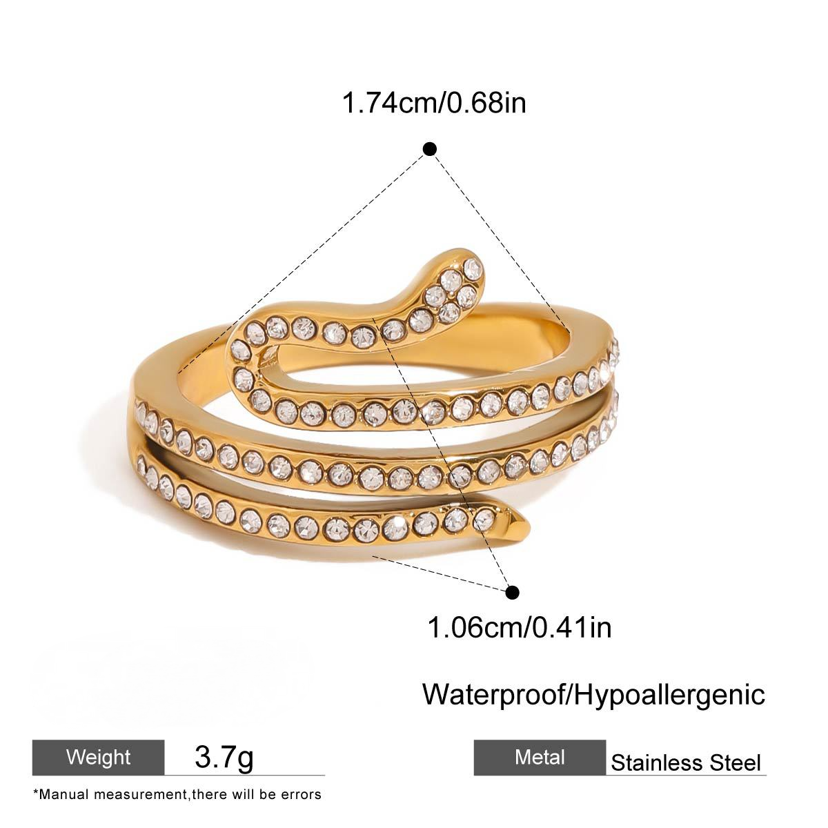 Stainless Steel Cubic Zirconia Spirit Snake Ring Combination