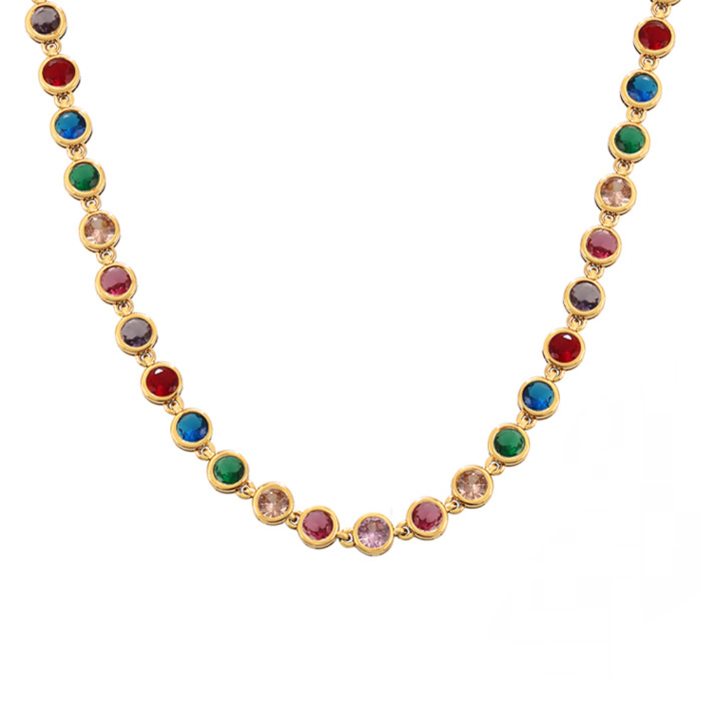 Stainless Steel Round Cubic Zirconia Necklace
