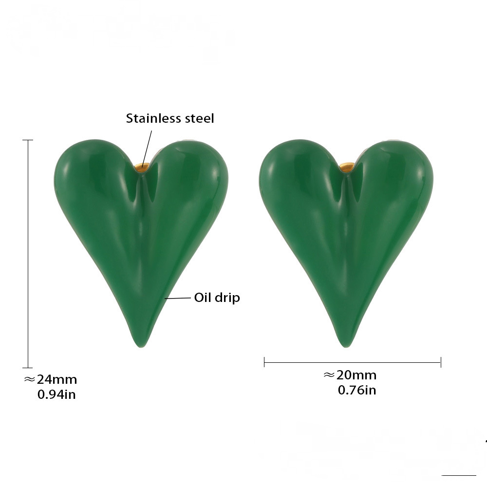Stainless Steel Glazed Heart Stud Earrings