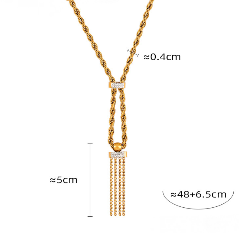 Rope Chain Czech Diamond Tassel Necklace Bracelet Leaf Texture Earrings Jewelry Suit