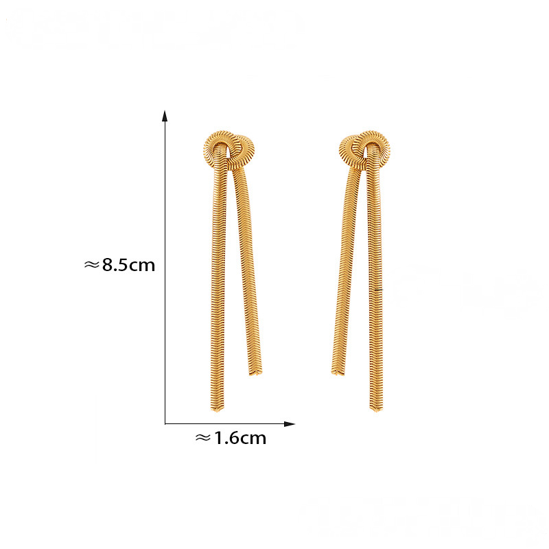 18K Gold PVD Knotted Tassel Lariat Necklace Earrings Jewelry Suit