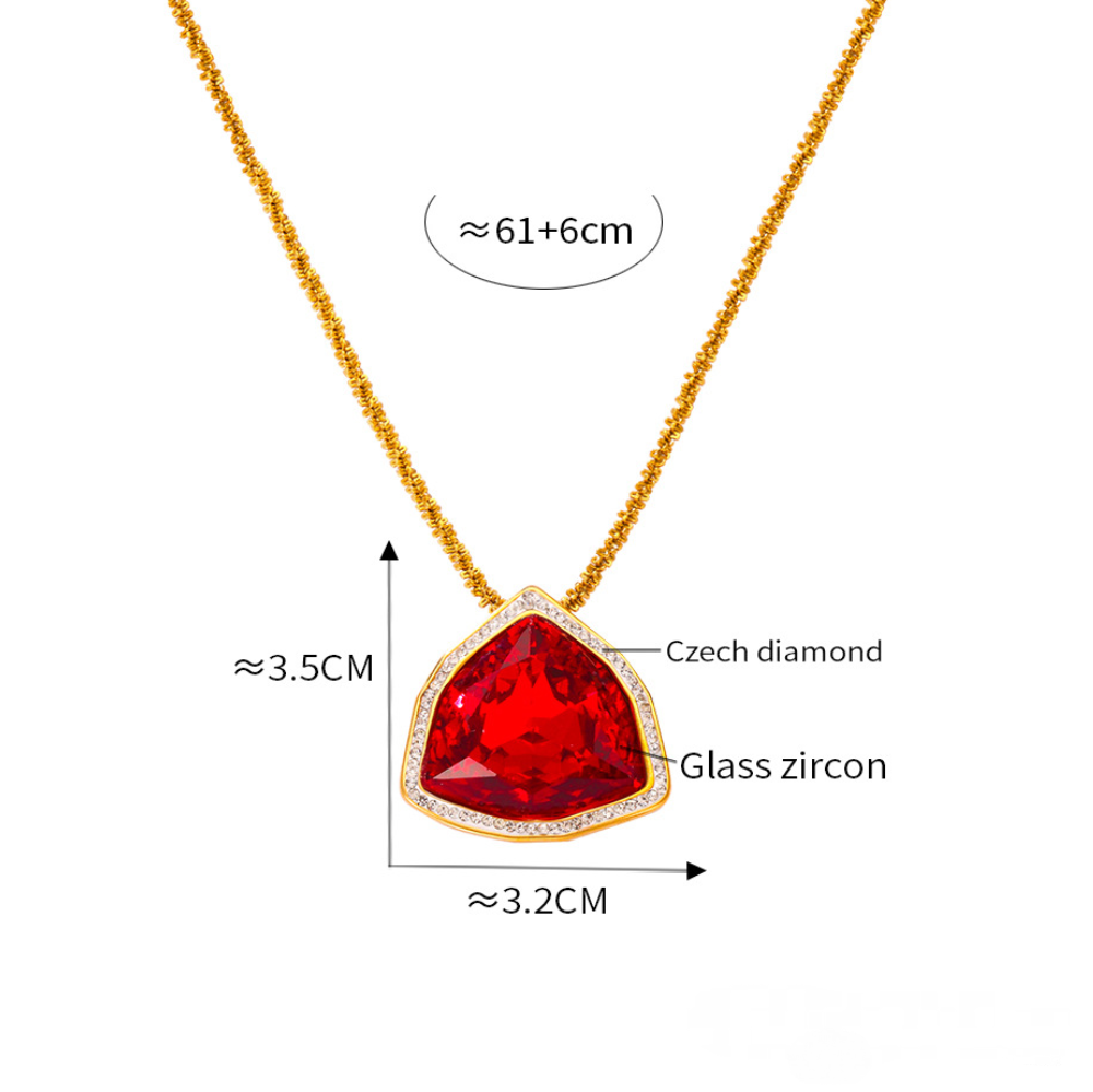 Geometric Pendant Inlay Glass Zirconia Necklace Bracelet Jewelry Suit