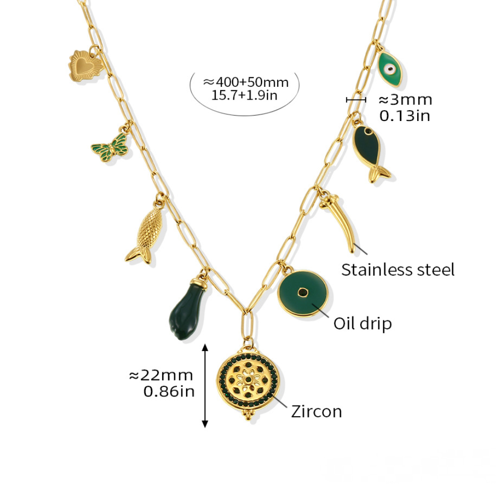 Stainless Steel Paper Clip Chain Cartoon Charm Necklace