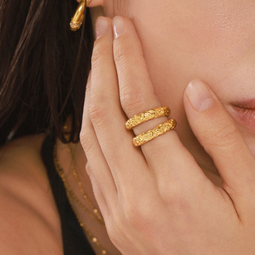 Stainless Steel 18K Gold PVD Irregular Texture Ring